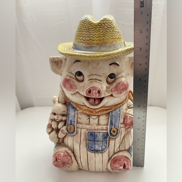 Cookie Jar 1960's Collectable Farmer Pig & Bunny - Picture 3 of 8